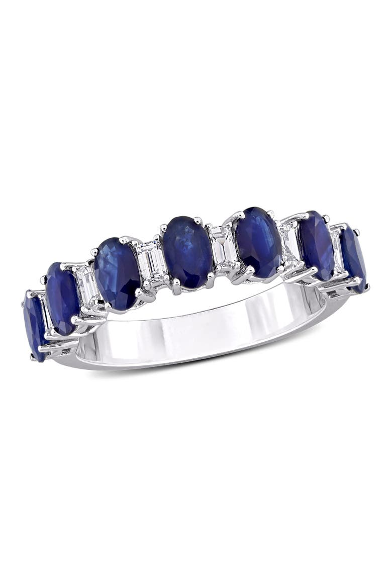 Sapphire & Diamond Anniversary Band 14k, Main, color, Blue Sapphire/White Gold