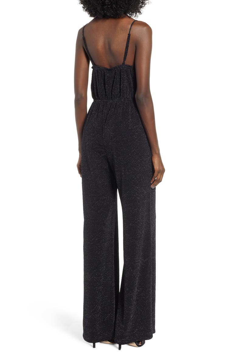 Metallic Wrap Jumpsuit, Alternate, color, BLACK
