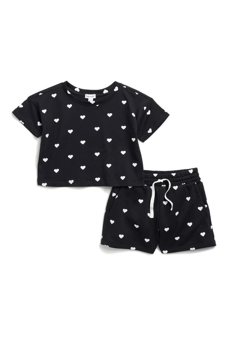 Kids' Heart T-Shirt & Shorts Set, Main, color, BLACK