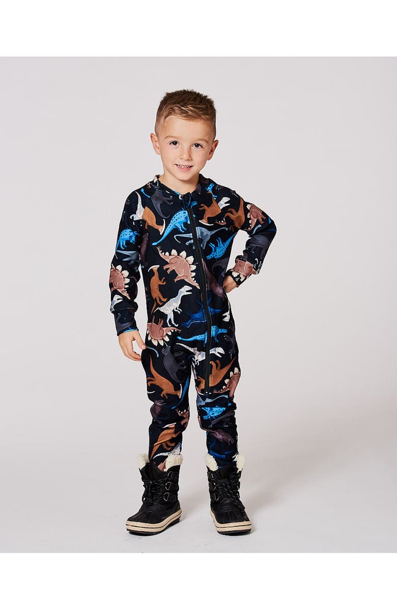 Deux par Deux One-Piece Thermal Underwear Dinosaur, Main, color, Black