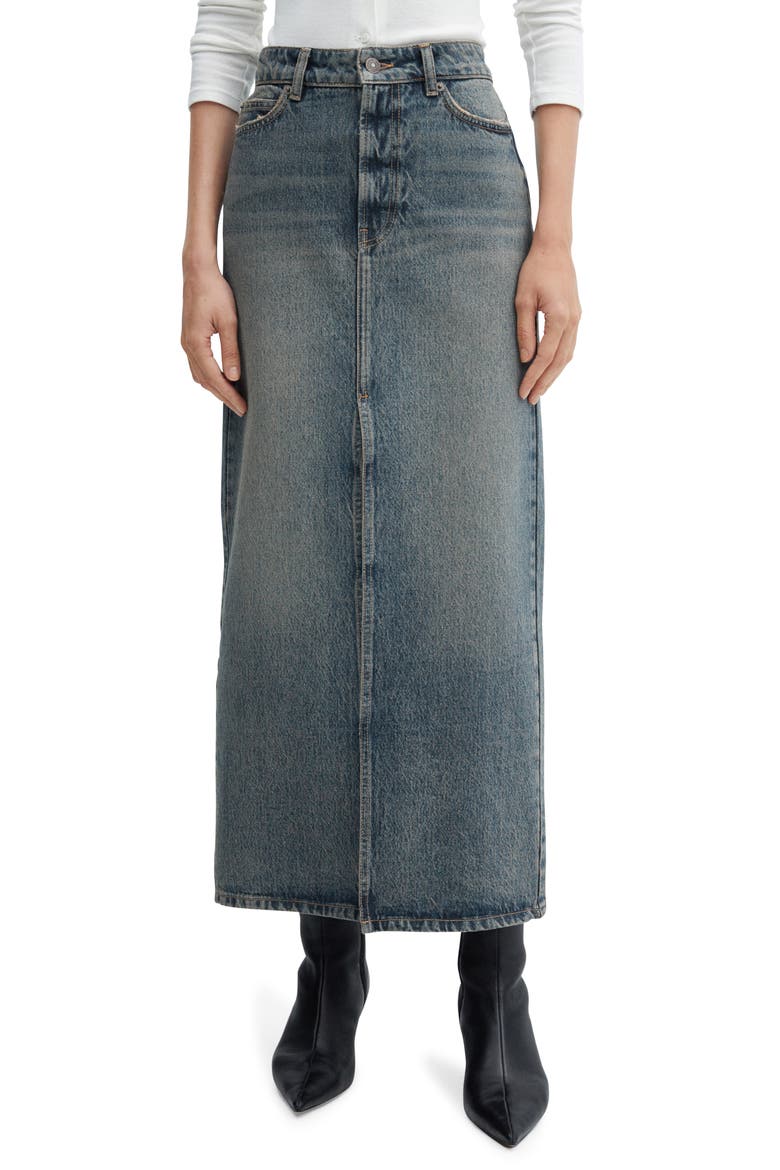 Long Denim Skirt, Main, color, DARK VINTAGE BLUE