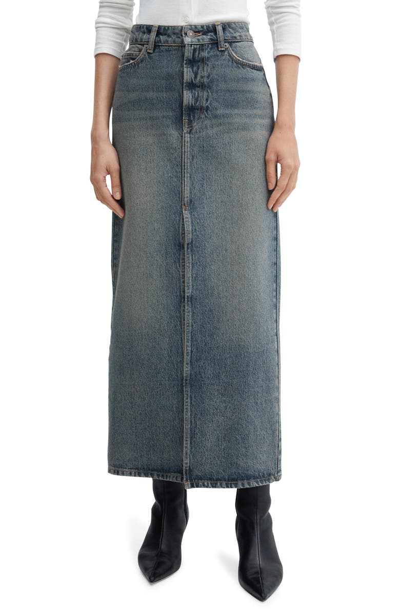 MANGO Long Denim Skirt, Main, color, 