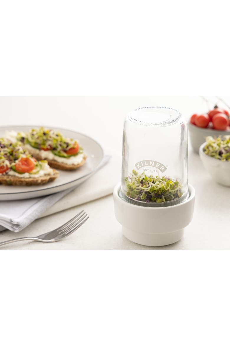 Food Prep Sprouting Set with Glass Jar and Ceramic Base, Alternate, color, Clear