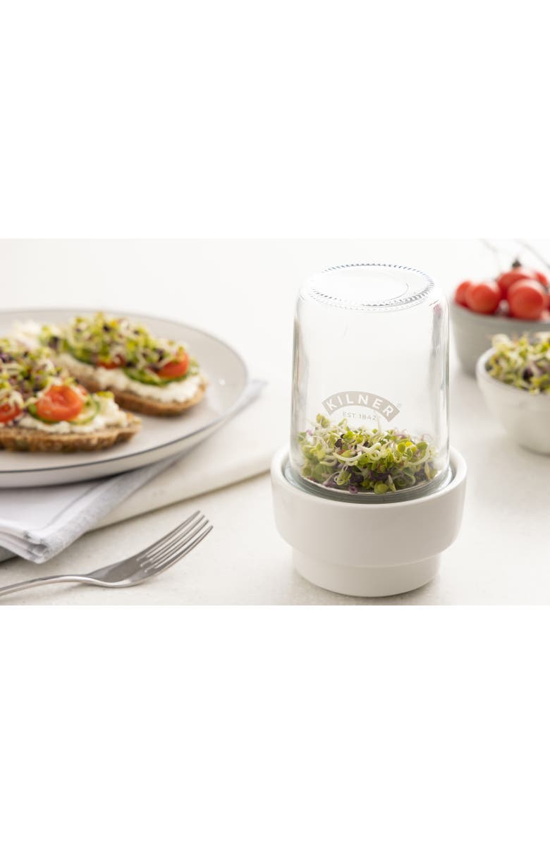 Kilner Food Prep Sprouting Set with Glass Jar and Ceramic Base, Alternate, color, Clear