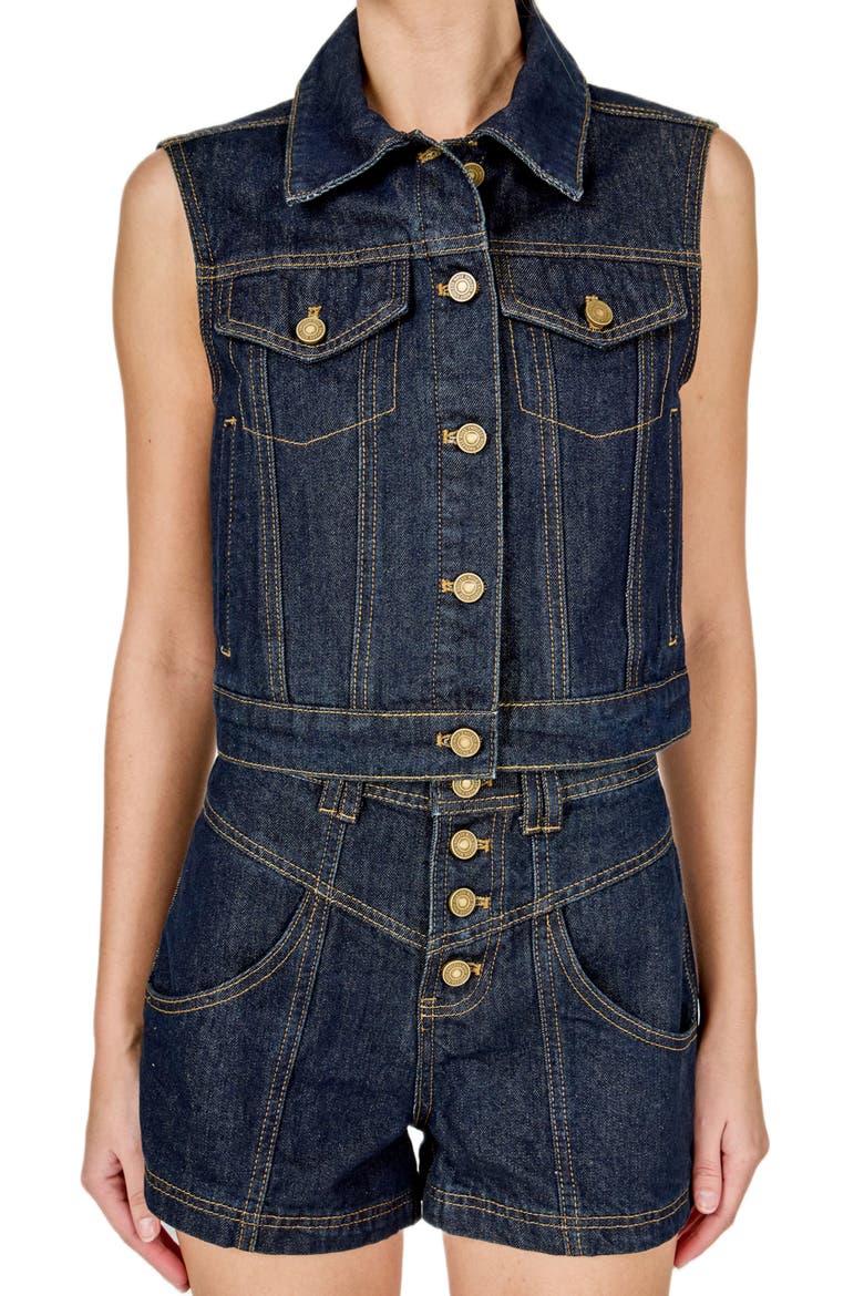 Crop Denim Vest, Main, color, DARK NAVY