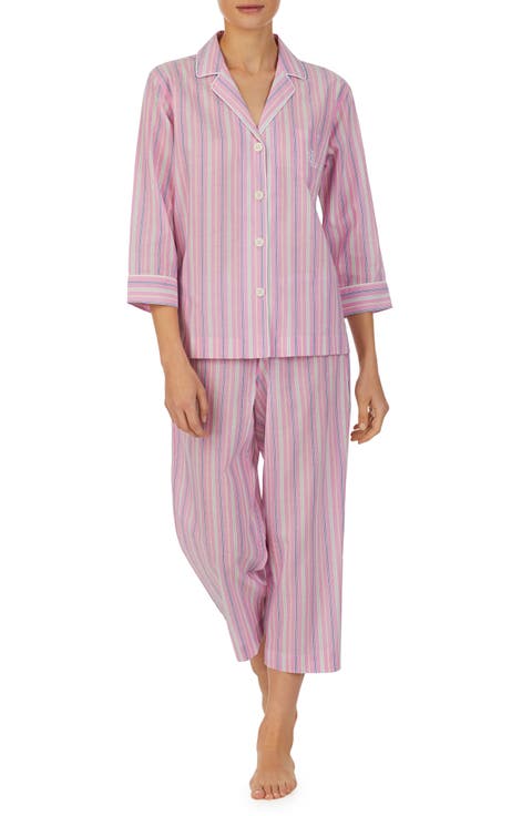 Stripe Three-Quarter Sleeve Cotton Blend Pajamas