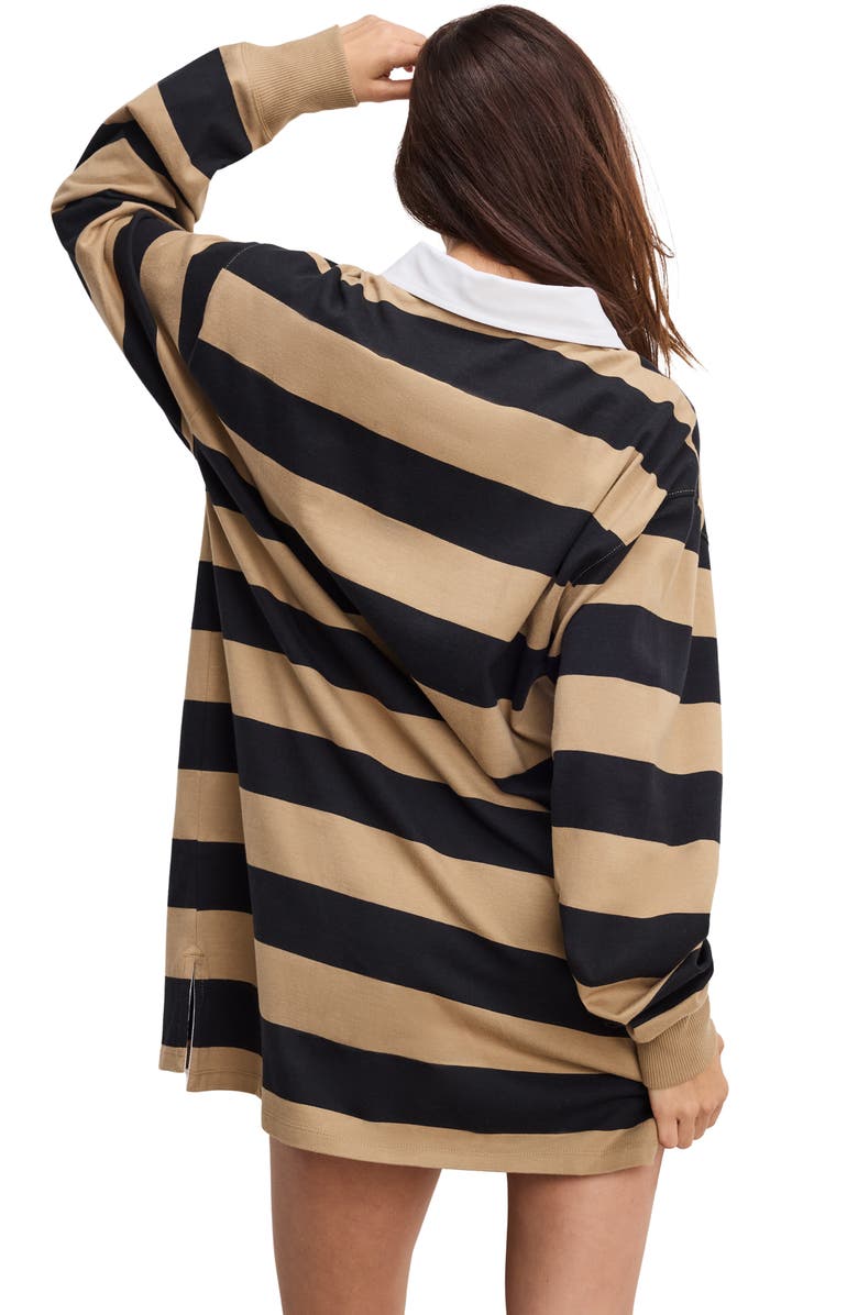 Good American Stripe Jersey Polo Minidress, Alternate, color, Good Khaki/ Black Rugby Stripe