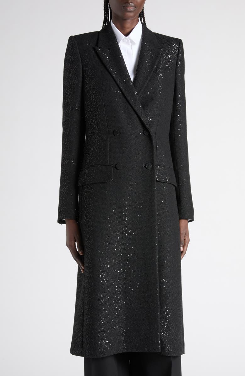 TOM FORD Sequin Double Breasted Wool Blend Crepe Coat, Alternate, color, Lb999 Black