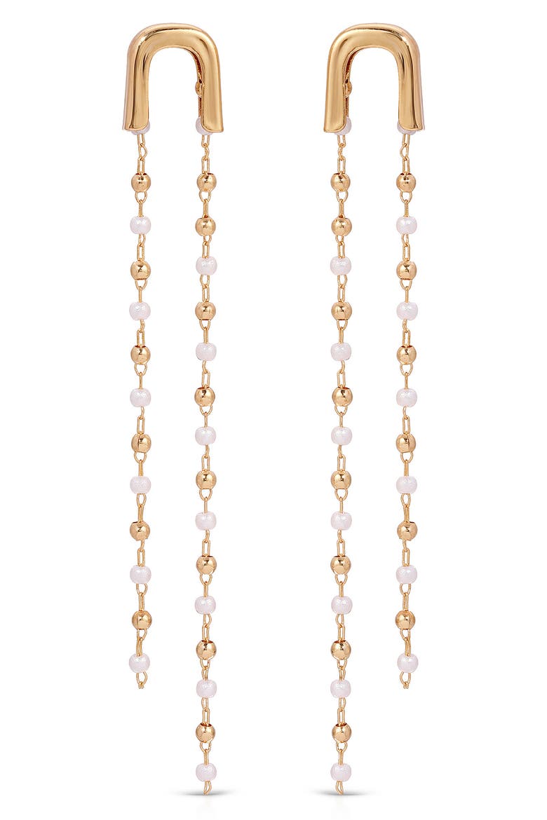 Imitation Pearl Linear Drop Earrings, Alternate, color, GOLD