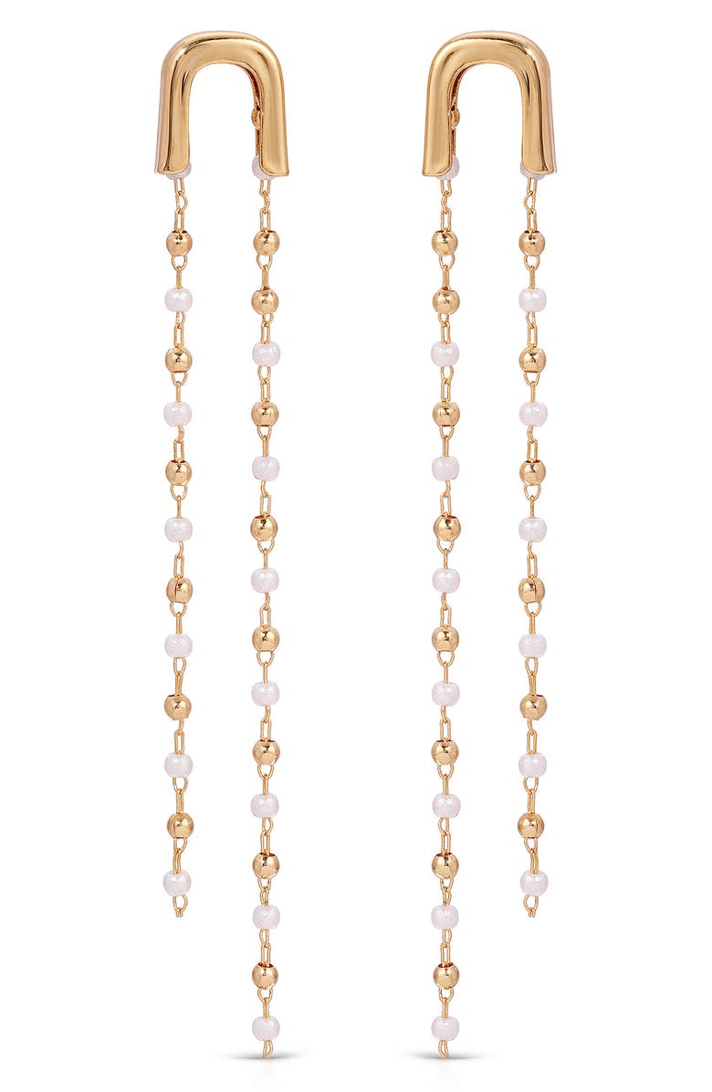 Ettika Imitation Pearl Linear Drop Earrings, Alternate, color, Gold
