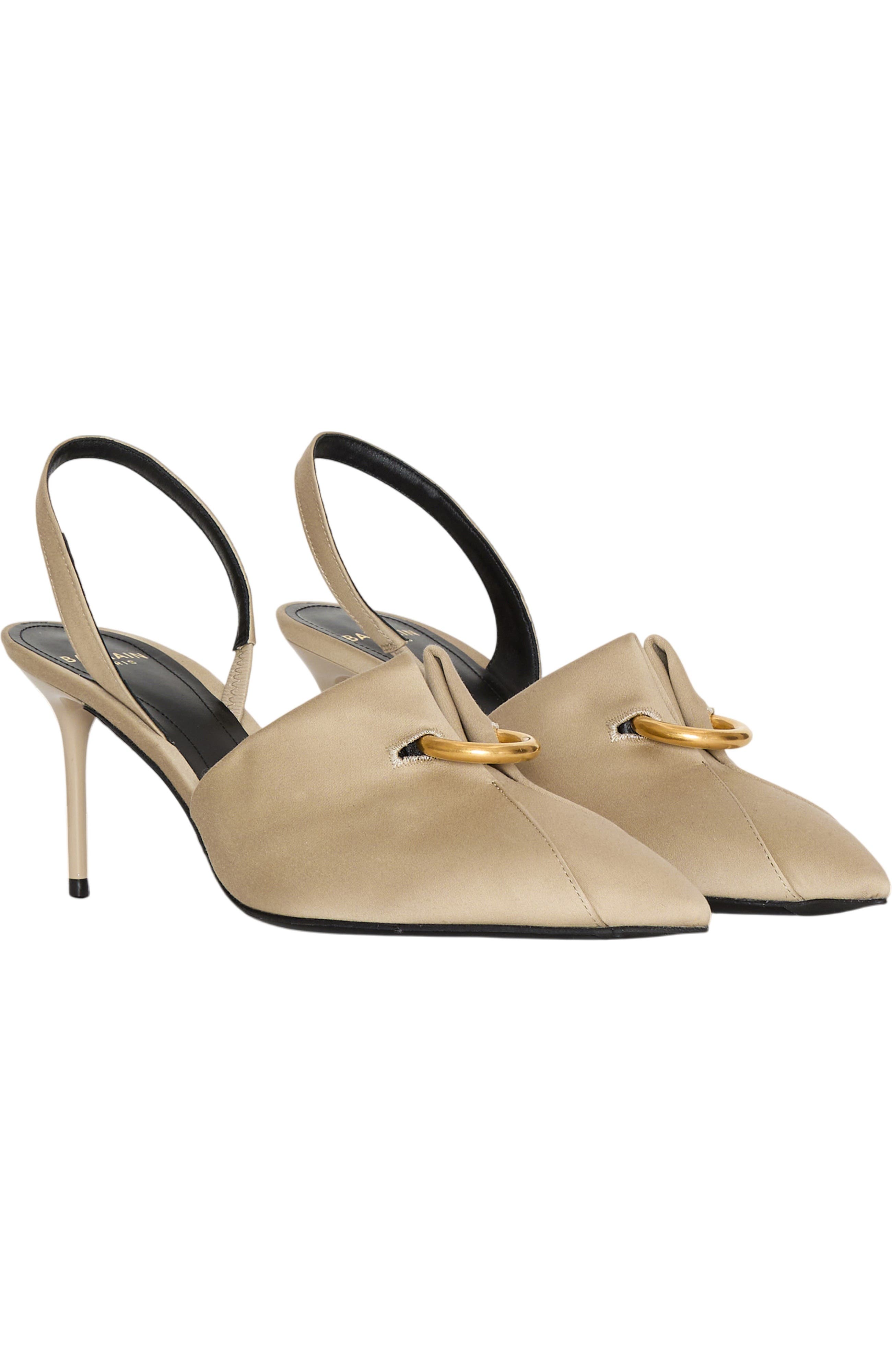 Balmain Cotton gabardine slingbacks with piercing, Main, color, Beige