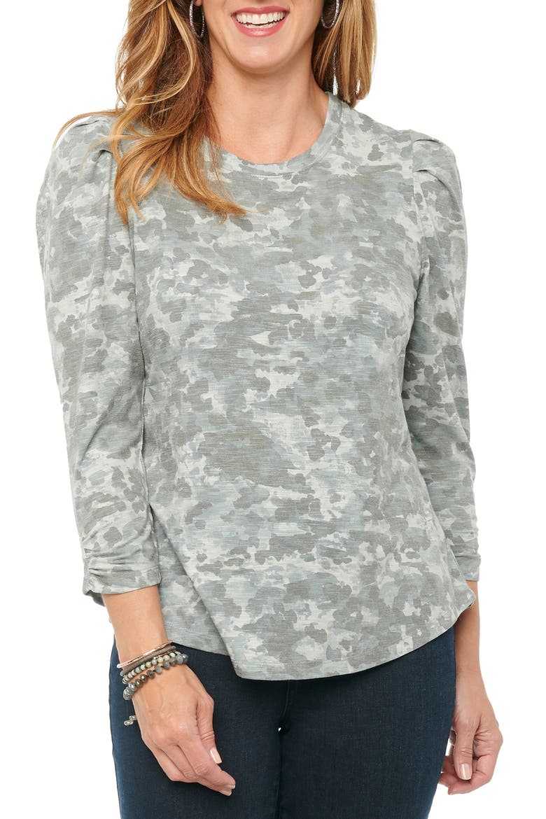 Puff Sleeve Print Top (Nordstrom Exclusive), Main, color, OLIVE