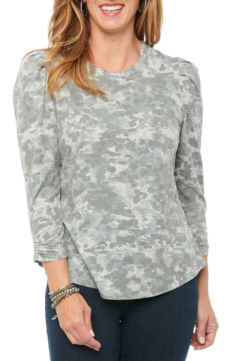 Wit & Wisdom Puff Sleeve Print Top, Main, color,