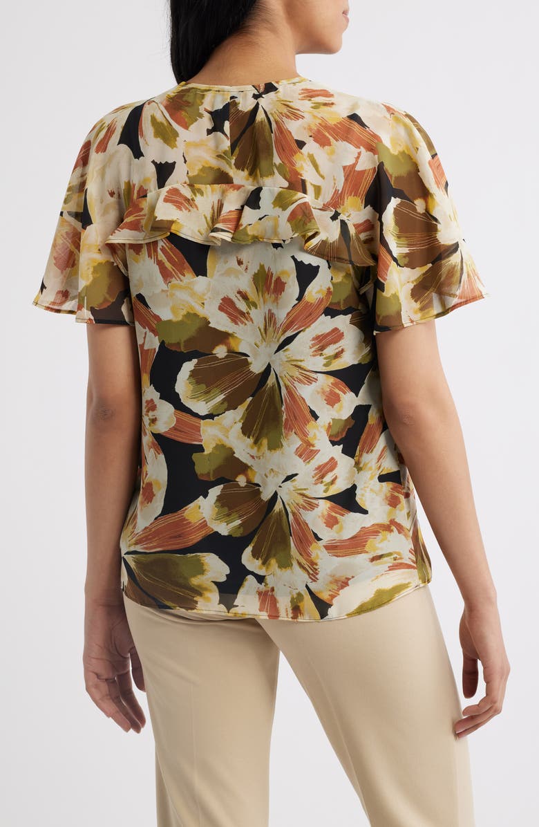 Anne Klein Print Flutter Sleeve Top, Alternate, color, Anne Black/ Green Multi