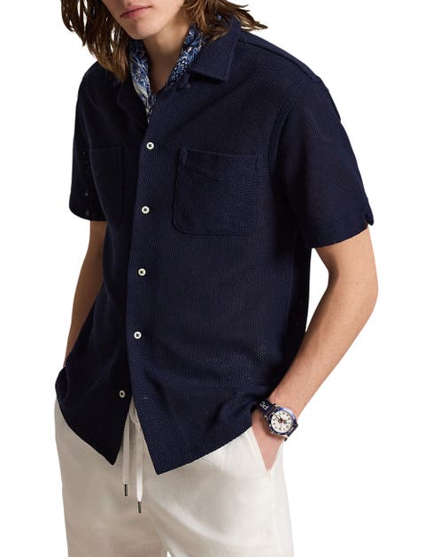 Big & Tall Pointelle Button-Down Polo Shirt