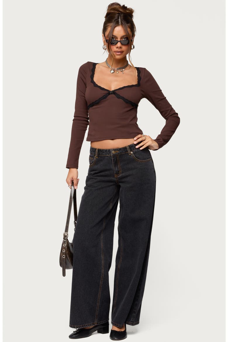Porta Contrast Lace Crop Top, Alternate, color, BROWN
