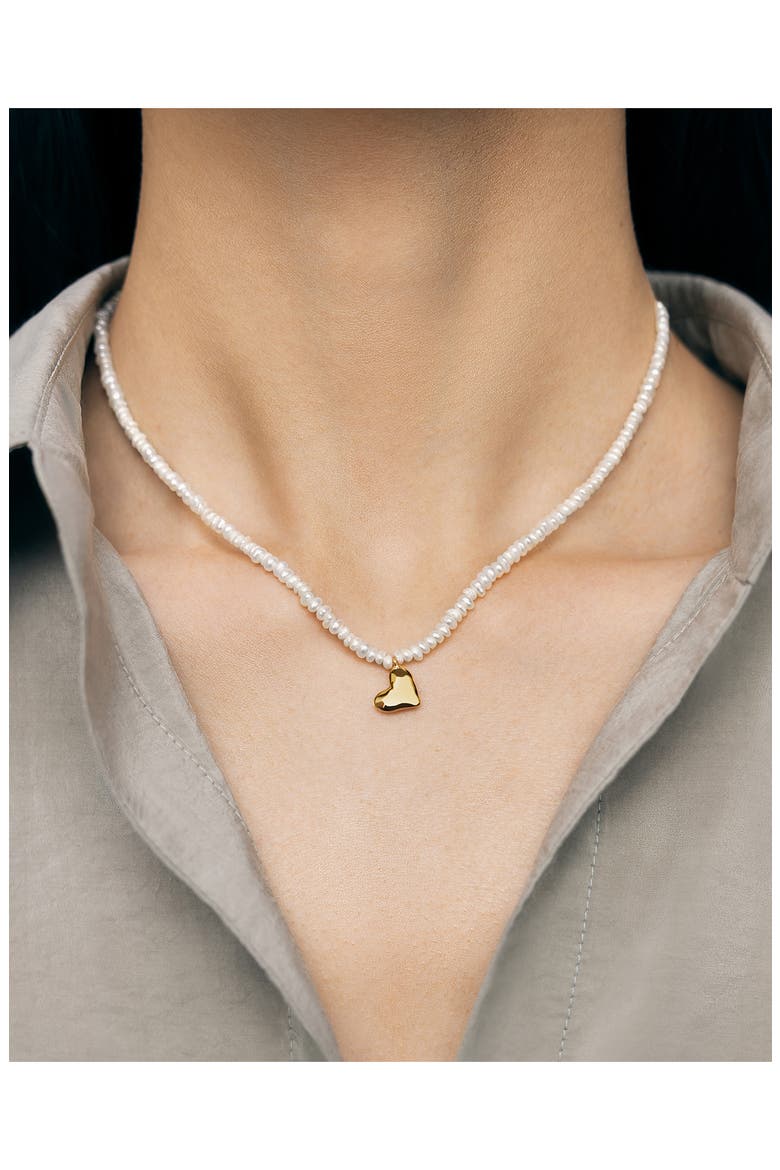 Mini Heart Freshwater Pearl Necklace, Alternate, color, 18CT GOLD VERMEIL / PEARL