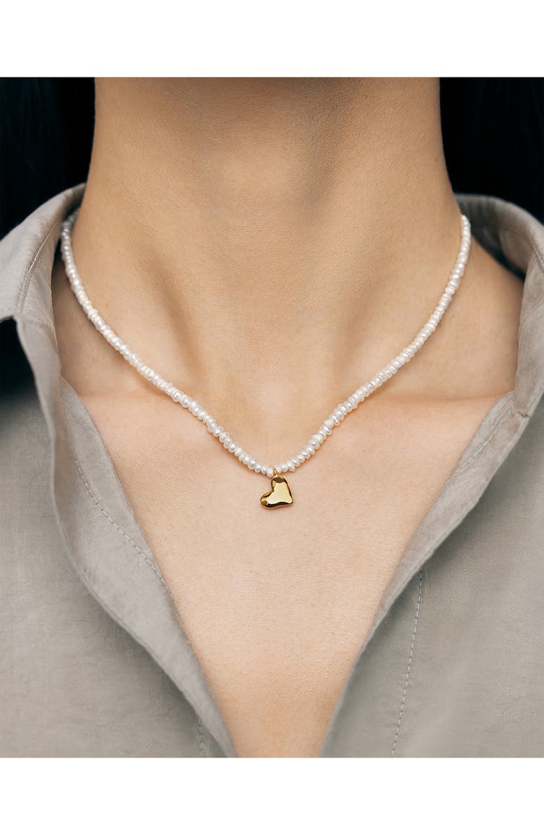 Monica Vinader Mini Heart Freshwater Pearl Necklace, Alternate, color, 18Ct Gold Vermeil / Pearl