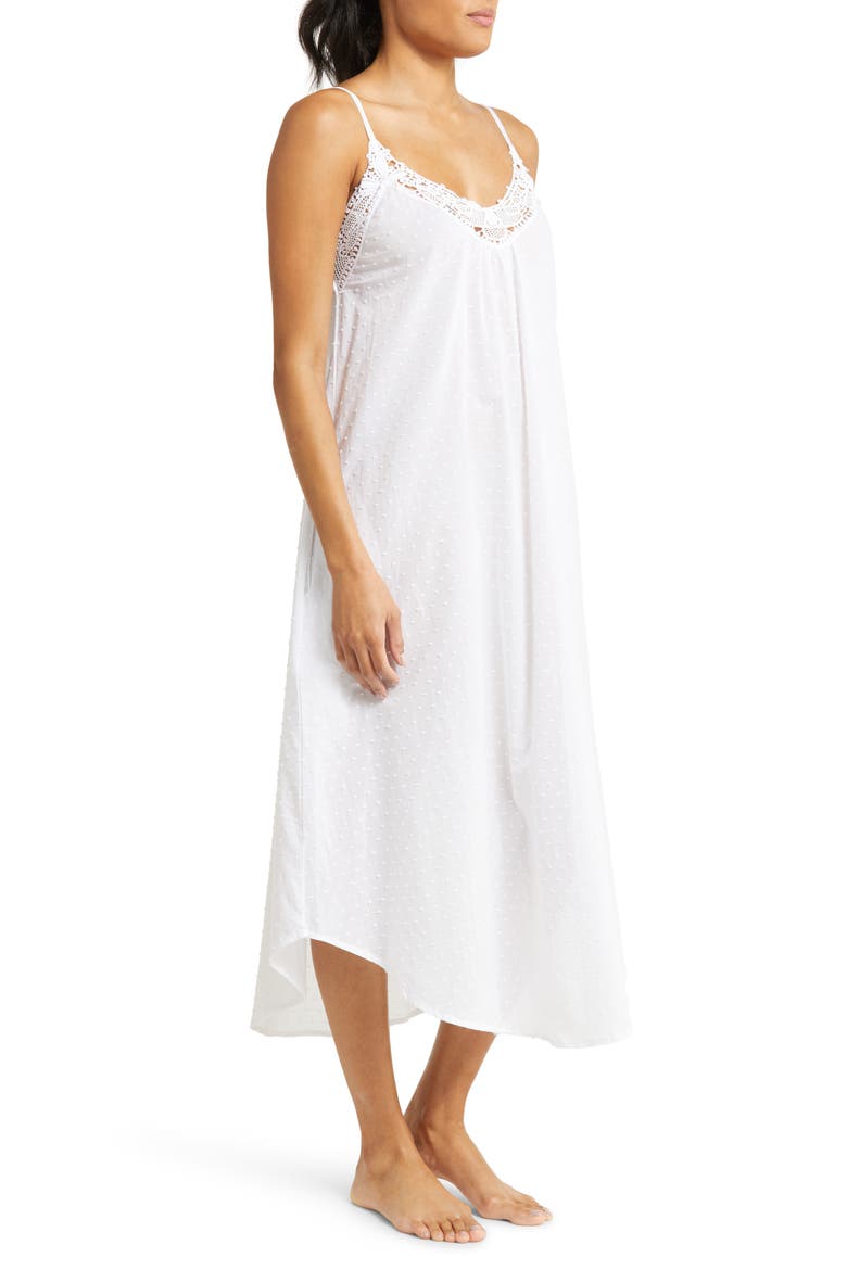 Lace Trim Cotton Nightgown, Alternate, color, WHITE