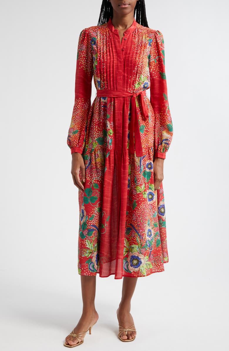 SALONI Remi Long Sleeve Silk Dress, Main, color, 