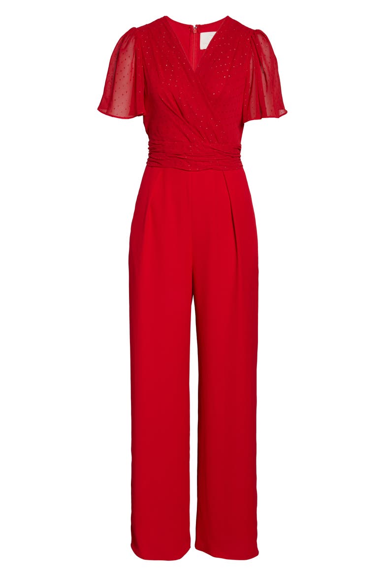 Brielle Clip Dot Chiffon Jumpsuit, Alternate, color, RUBY