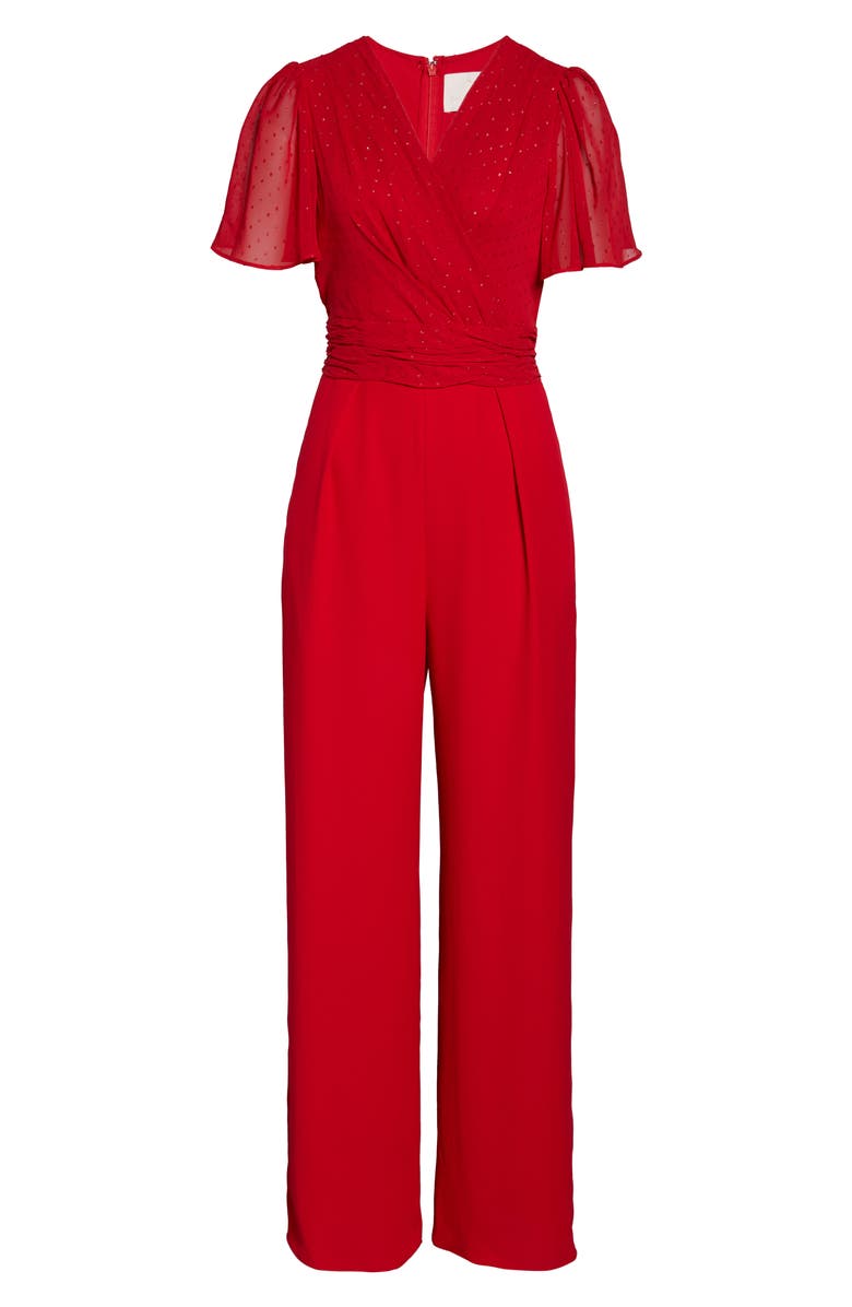 Gal Meets Glam Collection Brielle Clip Dot Chiffon Jumpsuit, Alternate, color,