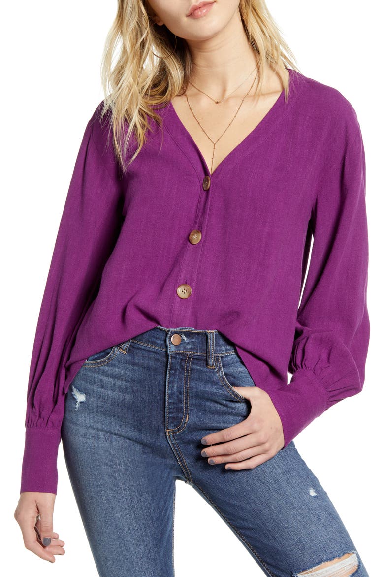 Bishop Long Sleeve Blouse, Main, color, PURPLE BELL