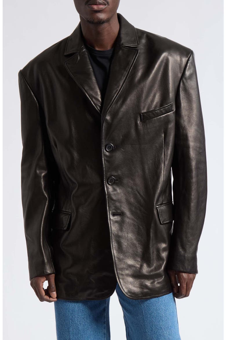 Leather Blazer, Main, color, BLACK