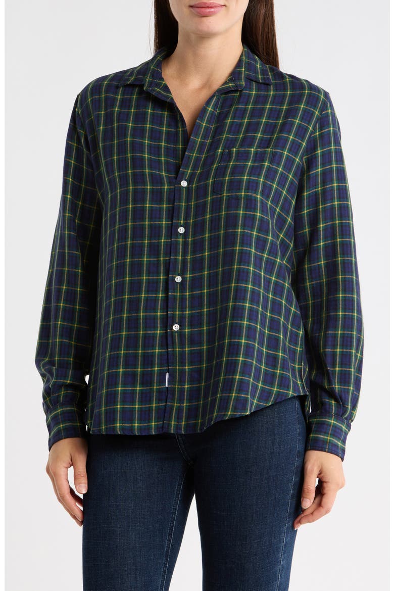 Relaxed Button-Up Shirt, Main, color, NAVY GREEN YELLOW TARTAN