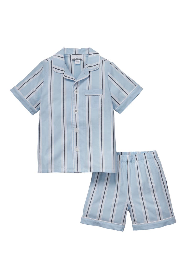 Kids' Coastal Stripe Woven Cotton Blend Short Pajamas, Main, color, BLUE