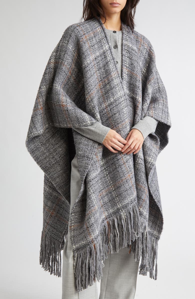 Johnstons of Elgin Plaid Wool Cape, Alternate, color, Grey