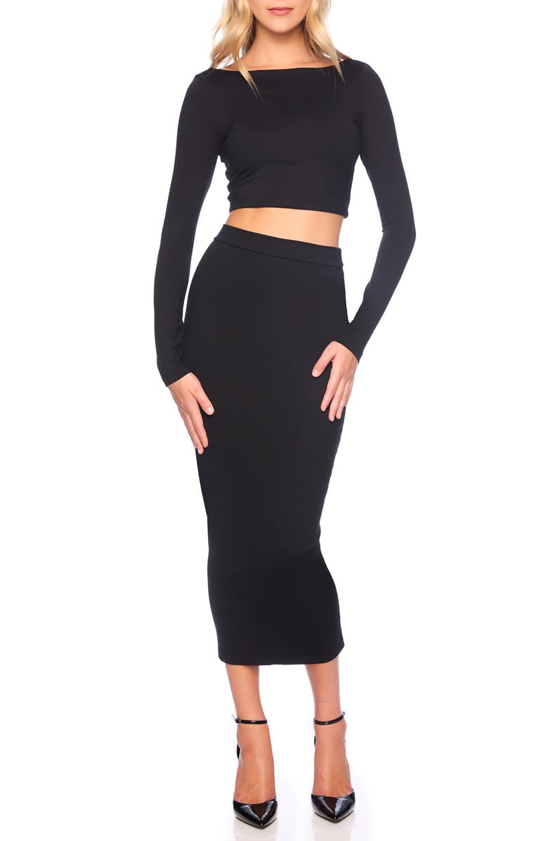 Susana Monaco Slim High Waist Stretch Midi Pencil Skirt, Alternate, color,