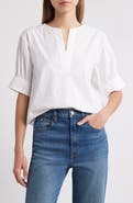 FRAME Split Neck Organic Cotton Popover Top