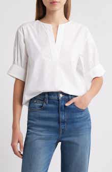 FRAME Split Neck Organic Cotton Popover Top