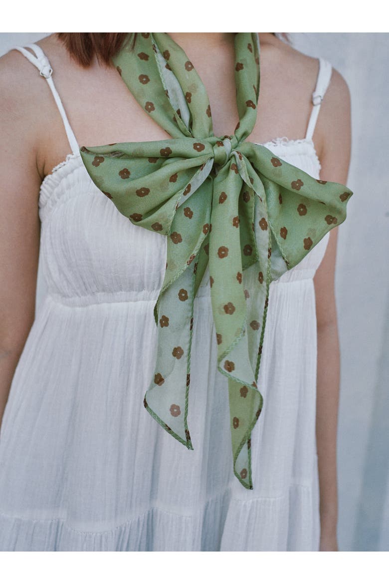 "Petal Veil" Silk Chiffon Neck Scarf, Alternate, color, Matcha Green