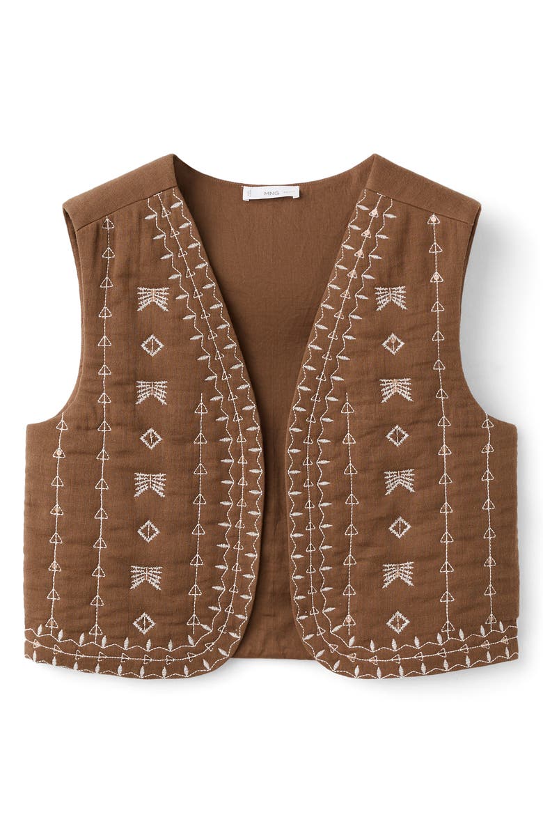 MANGO TEEN Embroidered Quilted Cotton Vest, Alternate, color, Medium Brown