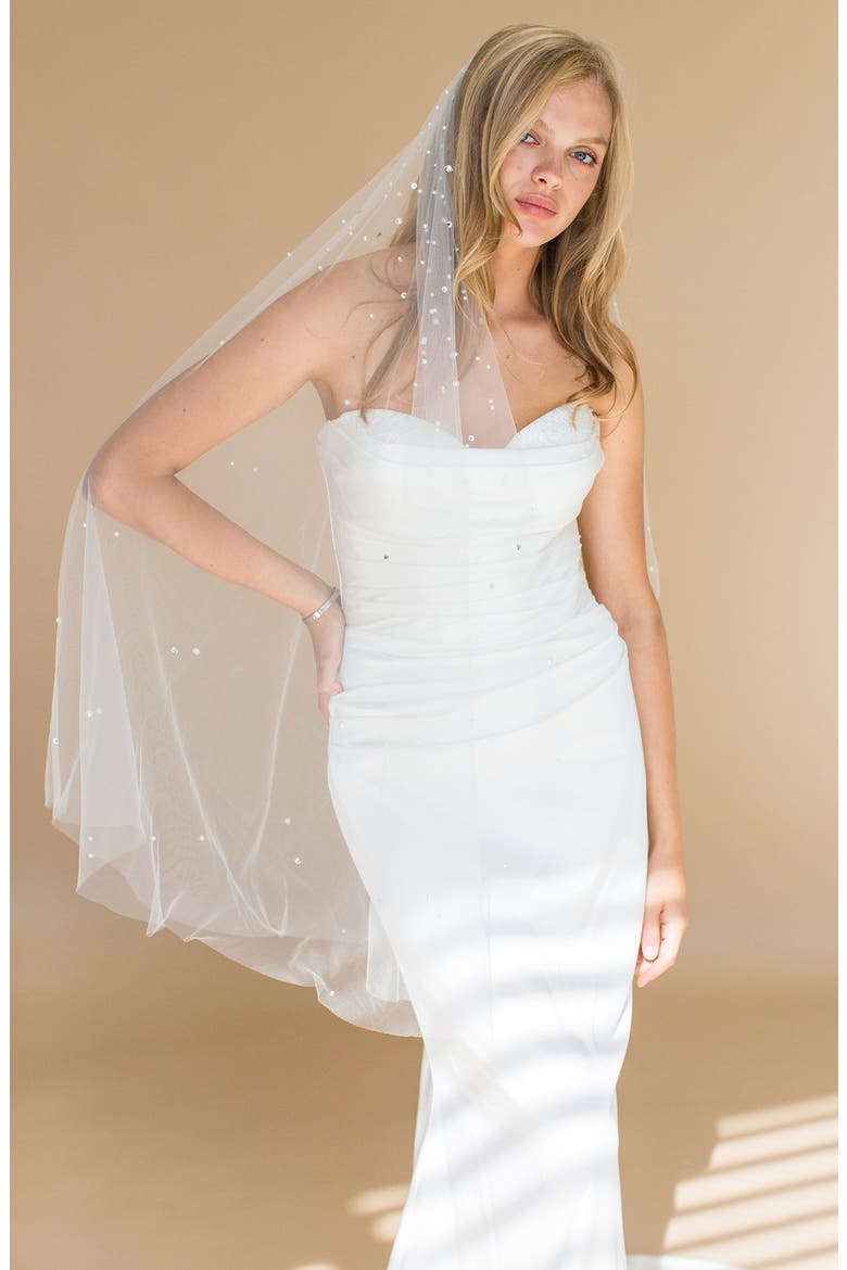 Ione Crystal & Imitation Pearl Fingertip Veil (Nordstrom Exclusive), Main, color, IVORY
