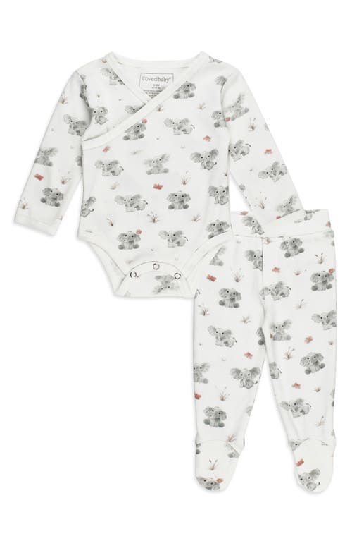 L'ovedbaby Elephant Print Organic Cotton Wrap Bodysuit & Footed Pants Set In Baby Elephant