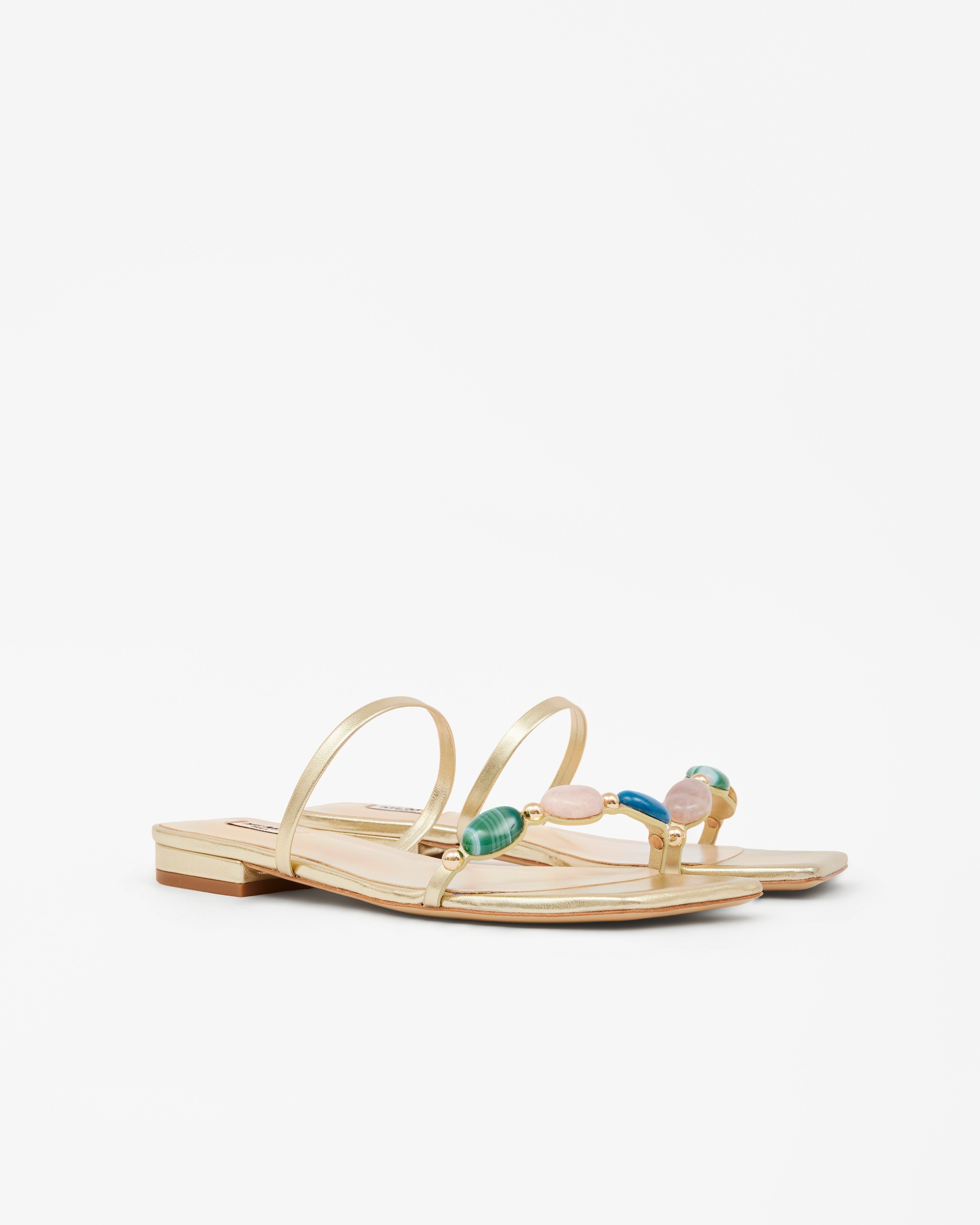 Thetis Cabochon Embellished Flat Mules, Alternate, color, Gold