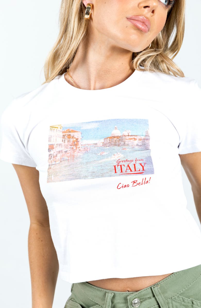 Princess Polly Italy Love Organic Cotton Crop Graphic T-Shirt, Alternate, color, White