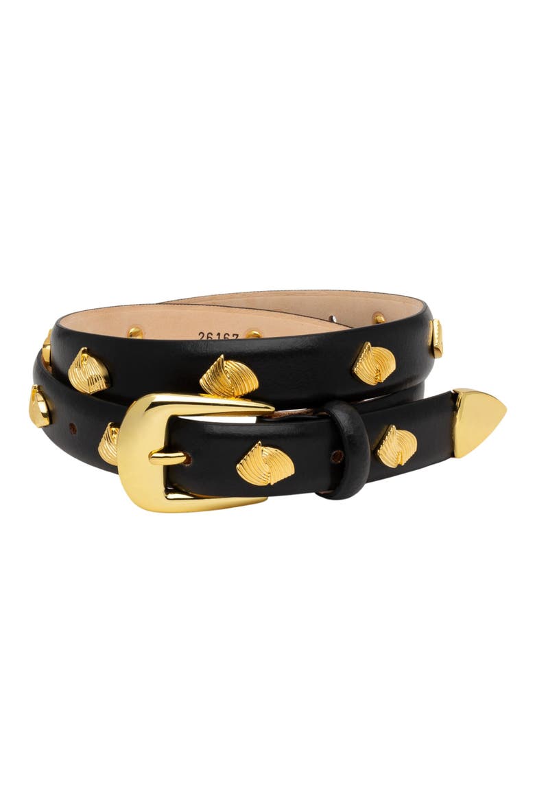Vienna Stud Leather Belt, Alternate, color, BLACK/ GOLD