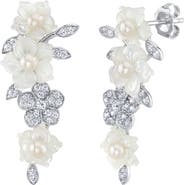 The Pearl Source White Freshwater Pearl & Mother of Pearl Flower Magnolia Earrings