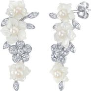 The Pearl Source White Freshwater Pearl & Mother of Pearl Flower Magnolia Earrings