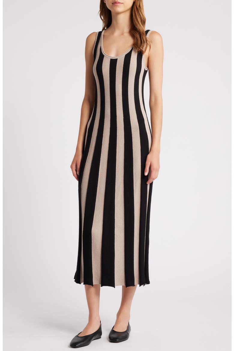 Rib Sleeveless Midi Sweater Dress, Main, color, BLACK/ BEIGE STRIPES
