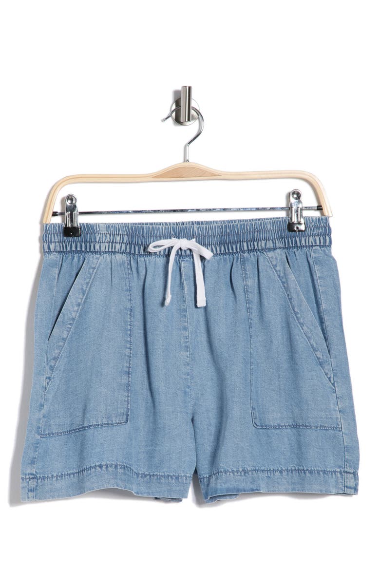 Marseille Drawstring Waist Chambray Shorts, Main, color, INDIGO BLUE