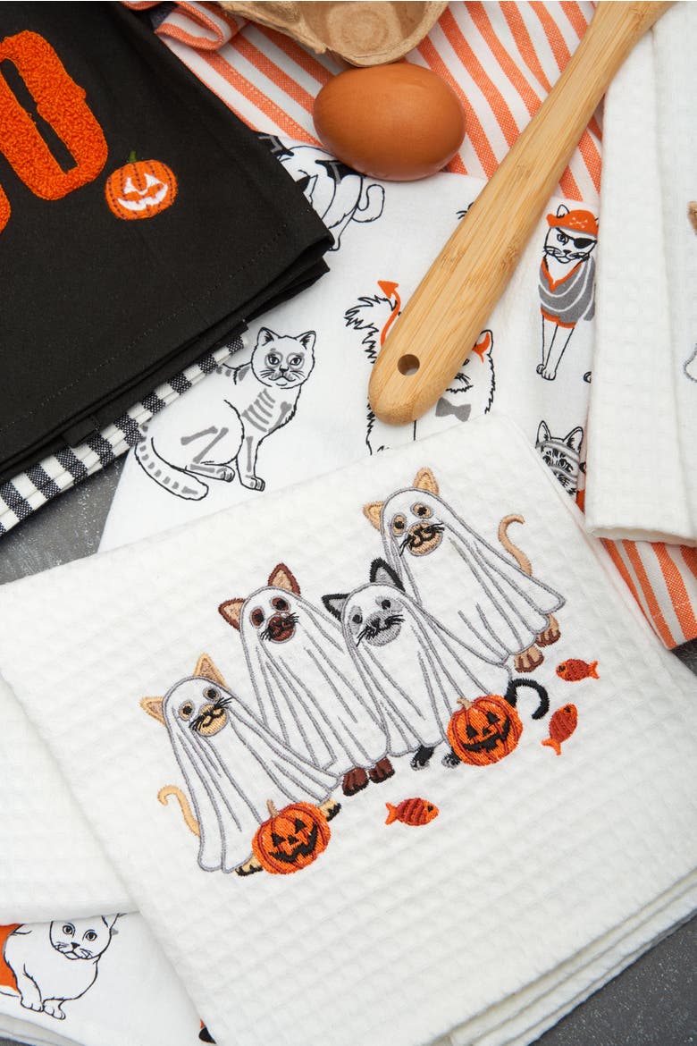 Halloween Costume Cats 100% Cotton Flour Sack Dishtowel, Alternate, color, White