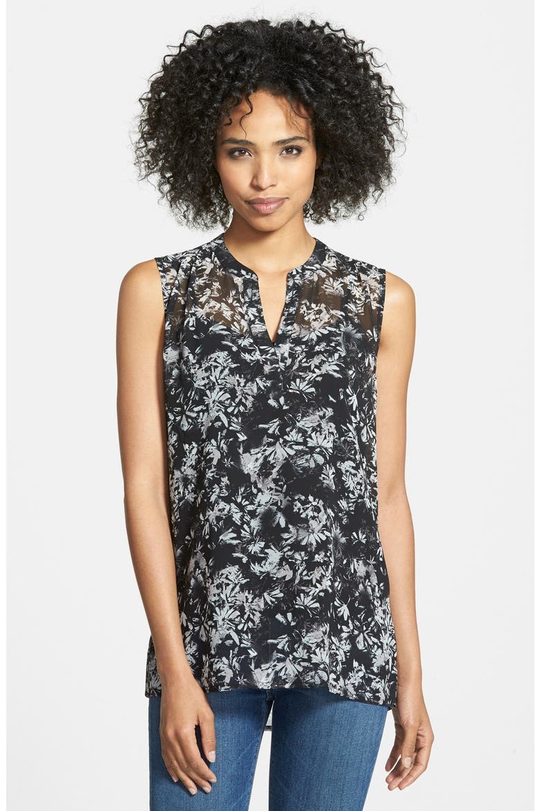 Split Neck Sleeveless Blouse, Main, color, BLACK- GREY ZEN FLORAL