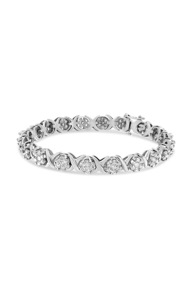 14K White Gold 6-1/3 Cttw Round Diamond Cluster Tennis Bracelet, Main, color, White