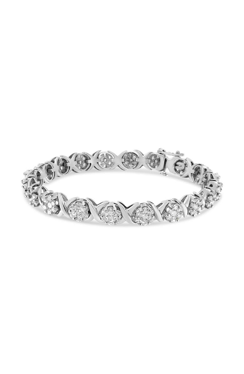 Haus of Brilliance 14K White Gold 6-1/3 Cttw Round Diamond Cluster Tennis Bracelet, Main, color, White