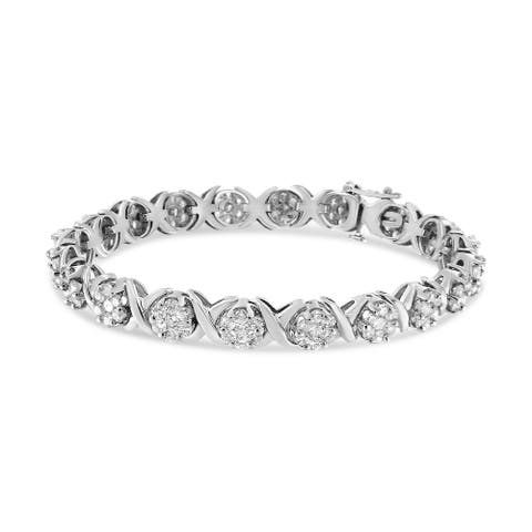 14K White Gold 6-1/3 Cttw Round Diamond Cluster Tennis Bracelet